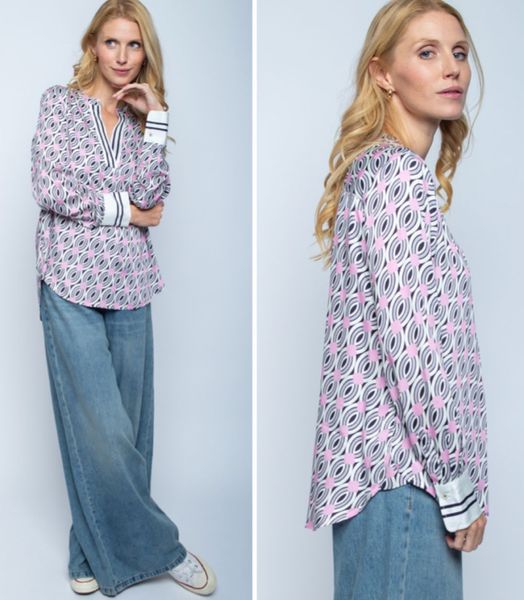 Emily Van Den Berg Emily Bluse Geometrisk Print Grå, Rosa