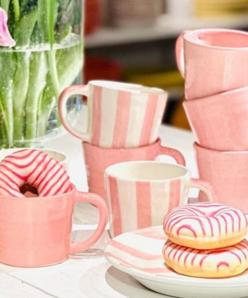 Bruka Design Krus Cappucino Capri Rosa Vertical Stripes