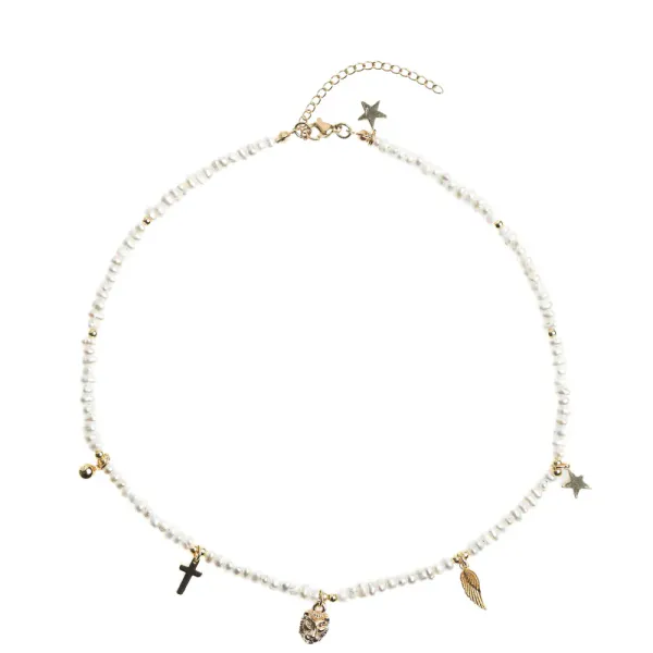 Dark Pearl Necklace W/Charms 40 cm