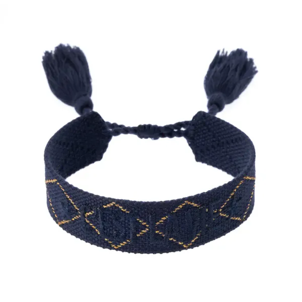 Dark Woven Friendship Bracelet C'est La Vie Navy Blue W Gold