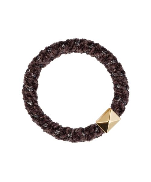 Dark Fluffy Hair Tie Chocolate Brown Glitter Stripe